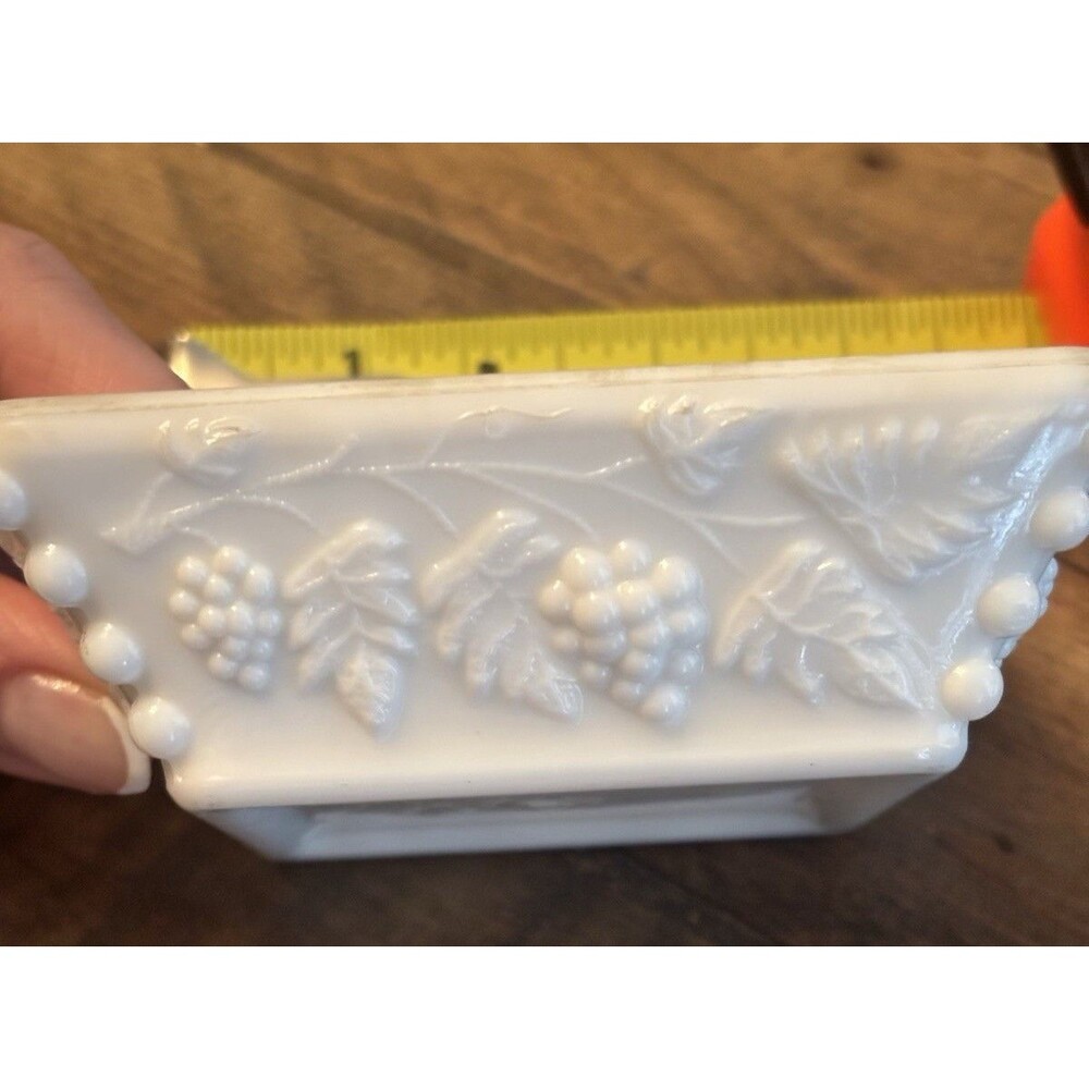 Milk Glass Ashtray Square Grape Design White Decorative Floral‎ 4in